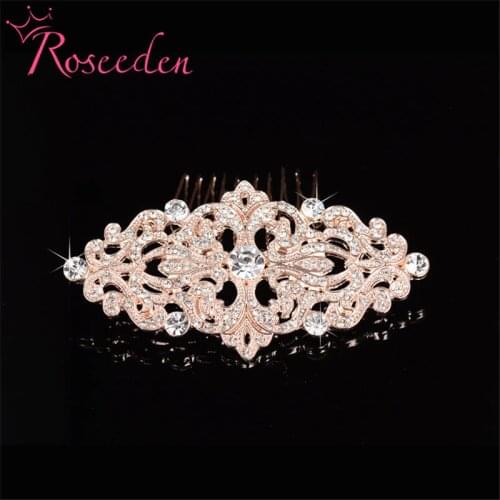 Classic Rose Gold Wedding Hair Combs Bride Crystal Rhinestones Women Hairpins Bridal Headpiece Hair Jewelry Accessories RE790