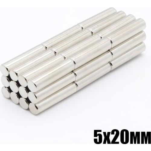 50pcs 5mmx20mm Round Cylinder Strong Neodymium Rare Earth Fridge Magnets 5x20 mm NdFeB Magnet 5*20 5mm*20mm free shipping