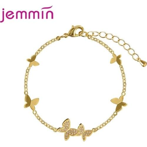 Brand New Real 925 Sterling Silver Butterfly Pattern Dazzling Crystal Adjustable Chain Bracelet For Women Fine Jewelry Gift