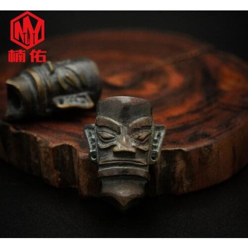 1PC Handmade Sanxingdui Bronze Mask Brass Copper EDC Paracord Beads Lanyard Pendants Knife Beads Umbrella Rope Cord Pendants