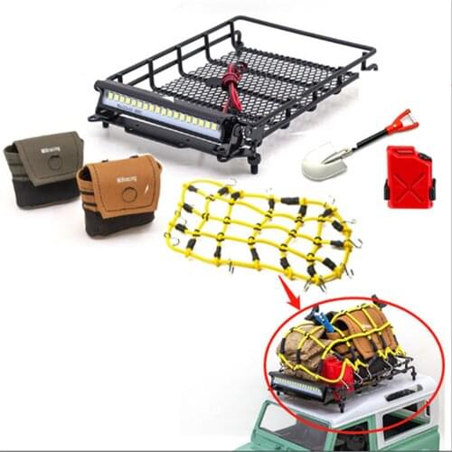 Metal Luggage Rack with Spotlights Luggage Net Spare Tire Bag Set for MN 1/12 D90 Defender RC Climbing Car Parts