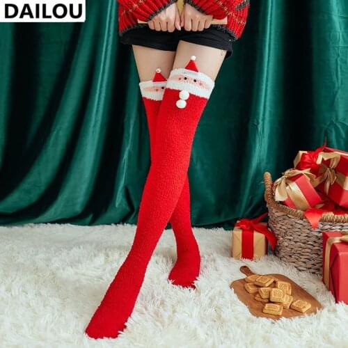 Kawaii Christmas Stockings Women Candy Color Cartoon Sweet Over-Knee Socks Warm Novel Funny Cotton Socks Original Christmas Gift