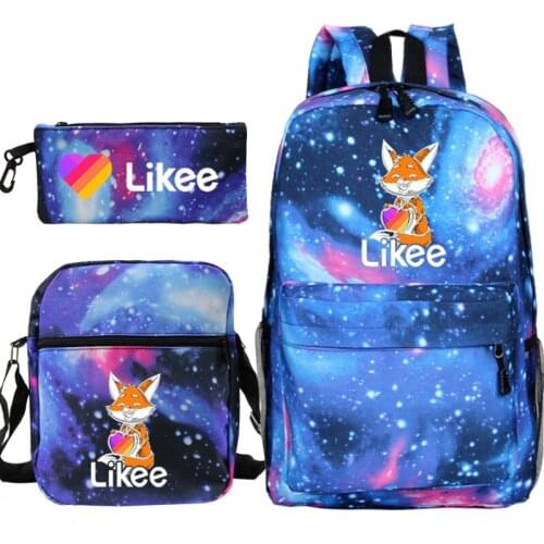 Fashion Likee Backpack Boys Girls School Bag Bookbags 3 PCS Set Students Plecak Pen Bag Shoulder Men Women High quality Mochila