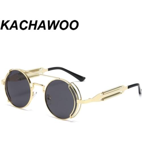 Kachawoo steampunk sunglasses round men gold black metal vintage sun glasses for women summer shade party gifts drop ship
