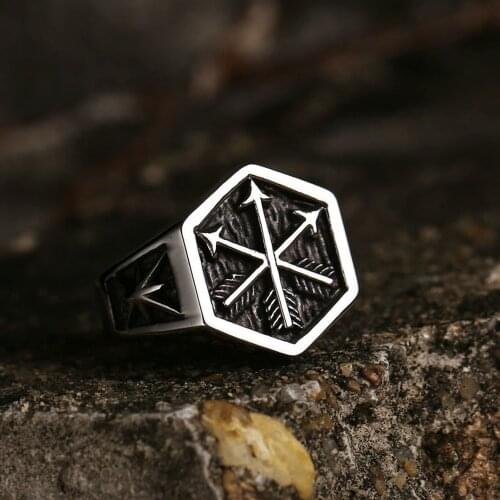 Vintage Nordic Viking Arrow Ring Men 316L Stainless Steel Viking Compass Ring Fashion Punk Hip Hop Hippie Jewelry Gift