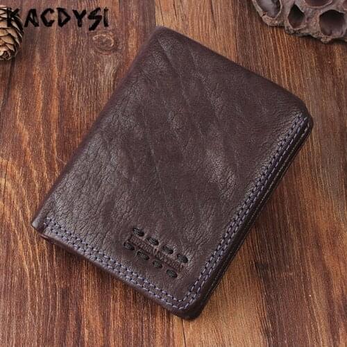 Genuine Leather Designer Handmade Men Wallet Wrinkle Soft Cowhide Slim Mens Wallets Card Holder Retro Modern Stylish Purse Male