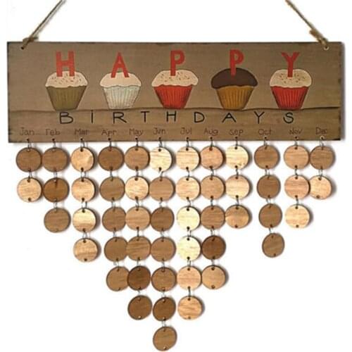 New DIY Wall Calendar Cake Happy Birthday Printed Wooden Calendar Sign Special Dates Reminder Board Home Hanging Decor