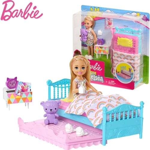 Original Barbie Chelsea Doll Good Night Baby Bed Time Toy Lovely Rainbow Dream Girls Toys for Children Birthday Dolls Bonecas