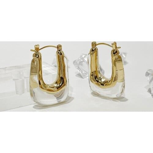 Origin Summer Minimalist U Shape Geometric Transparent Jelly Hoop Earring for Women Gold Metal Earring Jewellery Pendientes