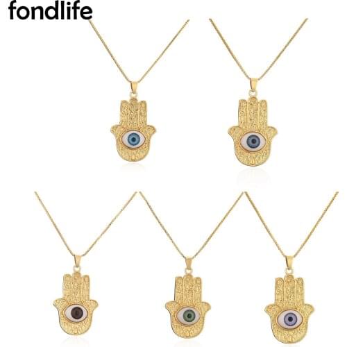 Gold-plated Copper Hamsa Hand Of Fatima Pendant Necklace Women Men Chain Evli Eye Lucky Charm Protect Party Chic Jewelry Gift