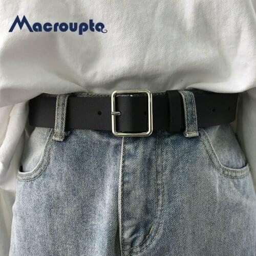 2021 PU Leather Belt For Women Square Buckle Pin Buckle Jeans Black Belt Chic Luxury Brand Fancy Vintage Strap Female