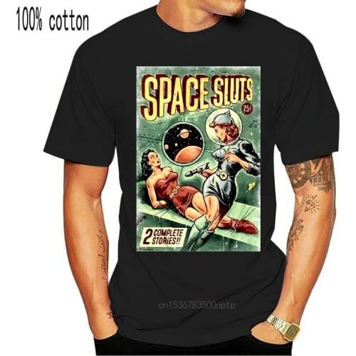 Retro Science Fiction T-Shirt, Space Sluts, Pulp Cover, Amazing Stories, sci fi Cartoon t shirt men Unisex New Fashion