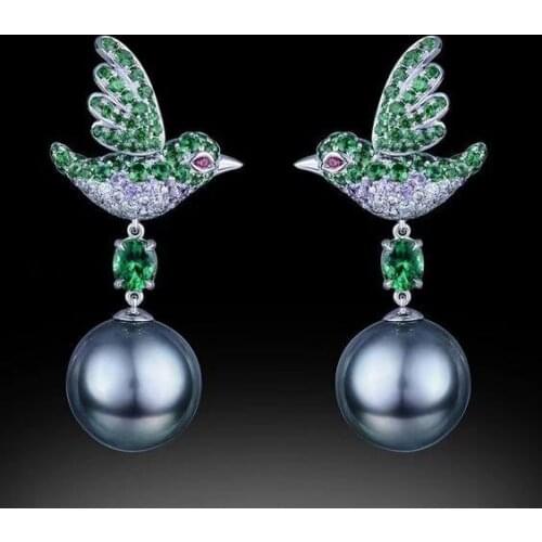 Exquisite Bird EarringsSilver Natural Gemstone jade pendant earrings ladies wedding engagement exquisite jewelry