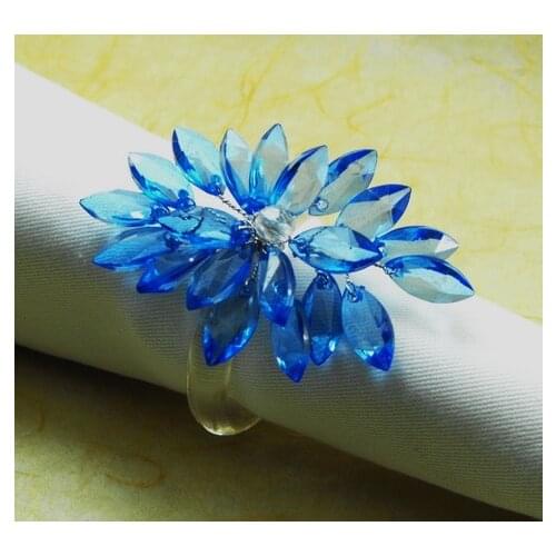 Blue crystal flower napkin ring, wholesale wedding napkin holder