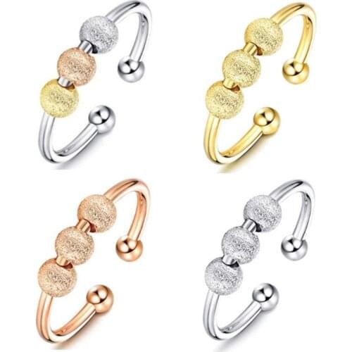 Fidget Beads Anxiety Ring Balls Fidget Spinner Adjustable Rings For Women Single Coil Spiral Rotating Freely Anti Stress Jewelry