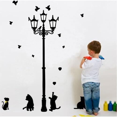 Home Decoration 4 Little Cat under Street Lamp DIY Wall Stickers Wallpaper Art Decor Mural Room Decal Adesivo De Parede Stickers