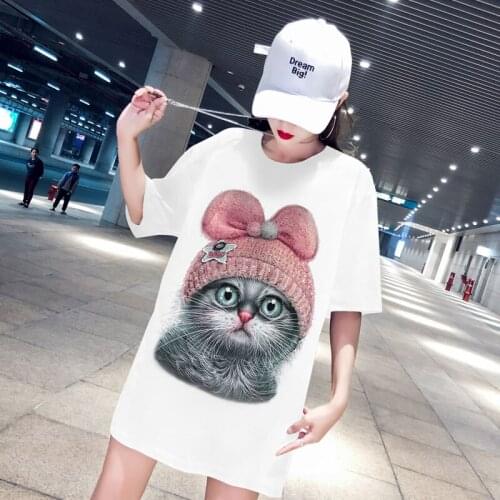 Japanese Kawaii Summer Girl Short-sleeved T-shirt 2020 Wild Ins Plus Size 3D Three-dimensional Printing Cartoon Cat Girl T-shirt
