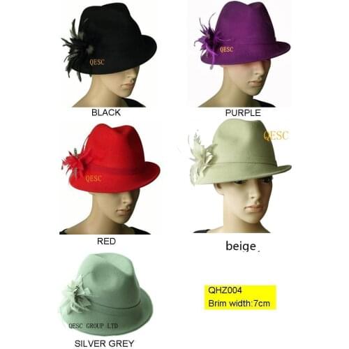 Dress wedding bridal wool womens hat felt Hats w/feather for Kentucky Derby.wedding races church,grey,teal,black,purple,brown