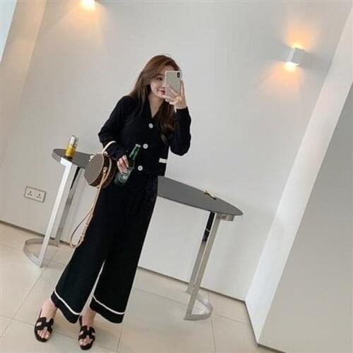 2021 Autumn New Women Fashion Knit V-neck Cardigan Sweater Korean Style Loose Wide Leg Pants Suit Knitted Two-piece Set X583