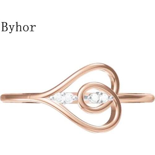 Byhor Solid 14K White+Rose Gold 0.032ct H/SI Natural Diamond ring Women Fine Jewelry Trendy Engagement Wedding Band Heart Ring