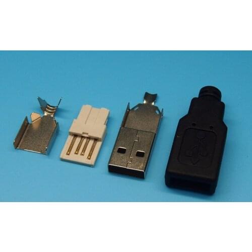 100sets 4 in 1 2.0 USB connector USB 2.0 Jack A / M wire welding male plug with plastic shell