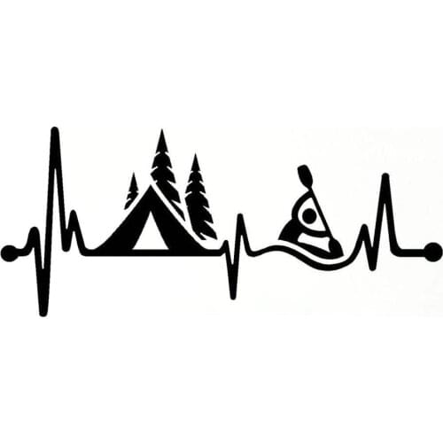 15.2CM*6.5CM Camping Tent Kayak Heartbeat Vinyl Black/Silver Motorcycle Car Sticker C22-1075
