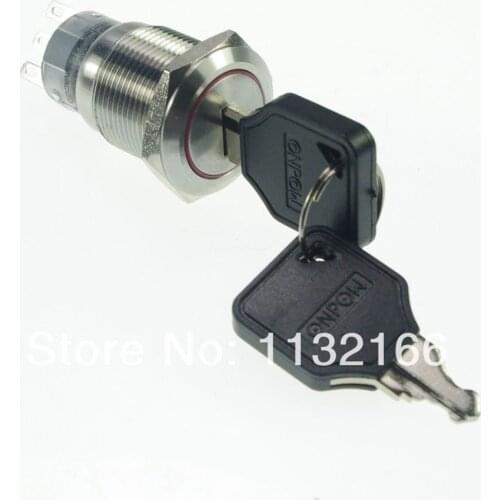 19mm Stainless Steel Key Selector Push Button Switch Momentory 2 Position 1NO 1NC Pin Terminal Waterproof
