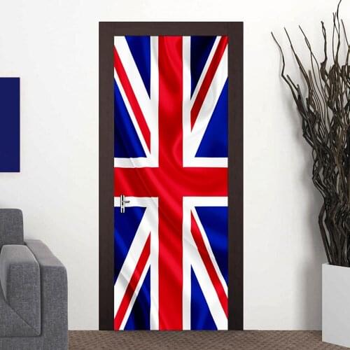 3D Self Adhesive Door Stickers British Flag PVC Stickers Wall Stickers Waterproof Stickers HomeBedroom Door Decoration Wallpaper