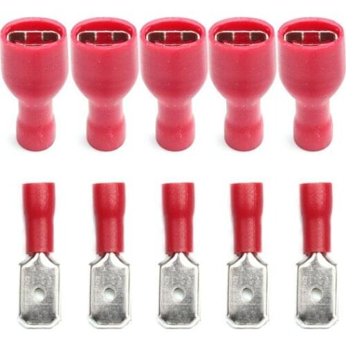 50Pcs/set FDD 1.25-250 MDD1.25-250 Red Female + Male Spade Insulated Electrical Crimp Terminal Connectors Wiring Cable Plu