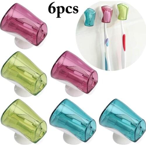6PCS Toothbrush Holder Wall Mounted Dustproof Toothbrush Organizer with Cover Bathroom Accessories