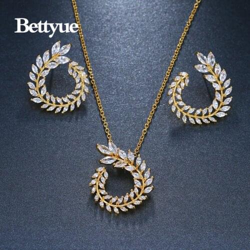 Bettyue Fashion Hot Sale AAA Multicolor Zircon Personality Three Colors Olive Branch Jewelry Sets For Woman Wedding Decoration