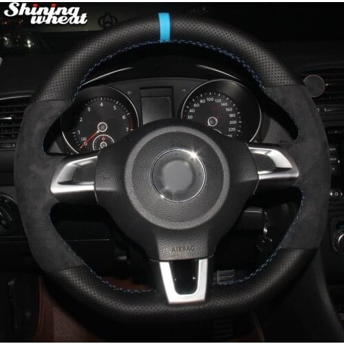 Shining wheat Black Suede Blue Marker Steering Wheel Cover for Volkswagen Golf 6 GTI MK6 GTI Scirocco R Passat CC R-Line VW Polo