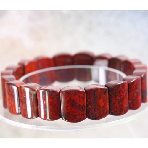 Bangle Natural Stone Gem Red Jaspers Rectangle Bead Stretch Bracelet for Men Women Jewelry Gift 8"1Pcs H016