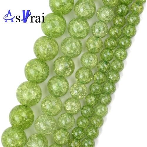 Natural Stone Beads 6 8 10 12mm Olive Green Snow Cracked Crystal Round Loose Spacer Beads For Jewelry Making DIY Bracelet 15"