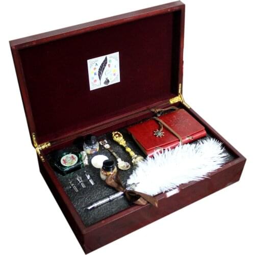 European-style British Feather Pen Dip Pen Quill Pen With Notebool,sealing Wax And Ink Gift Box