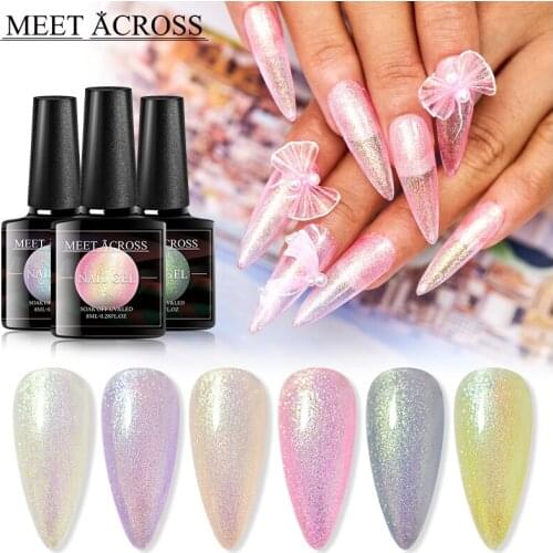 MEET ACROSS Gel Polish 6 Colors Nude Pink Glitter Holographics UV Gel Semi Permanent Gel Nail Polish Nail Tips Design