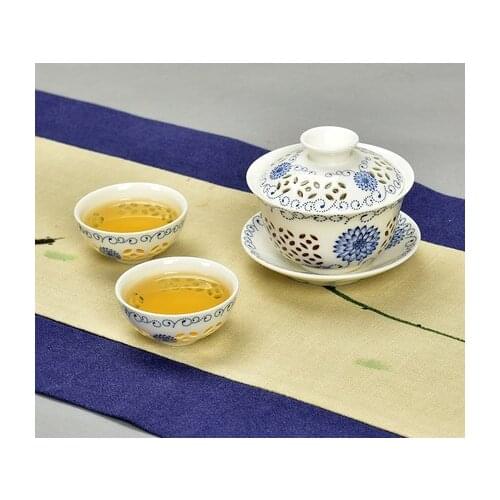 Exquisite Tea Set Bone China,Kung fu tea set,Travel Ceramic Tea Set,One Gaiwan & Two cups