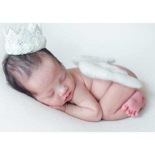 Newborn Baby Photography Lace Crown+Felt Angel Wings Props bebe fotografia Accessories Baby Girl Photo Shoot Princess Crown Prop