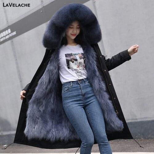 LaVelache 2020 Real Fur Jacket Women Parka Waterproof Real Fox Fur Liner Large Fox Fur Collar Hooded Real Fur Coat Plus Size 7XL