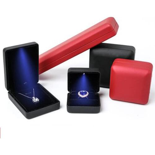Fashion Simple LED double Ring box Jewelry Display Wedding Gift Jewelry Package Case