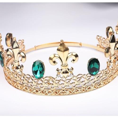 Vintage baroque style men crown, golden spear tip large round crown 10color