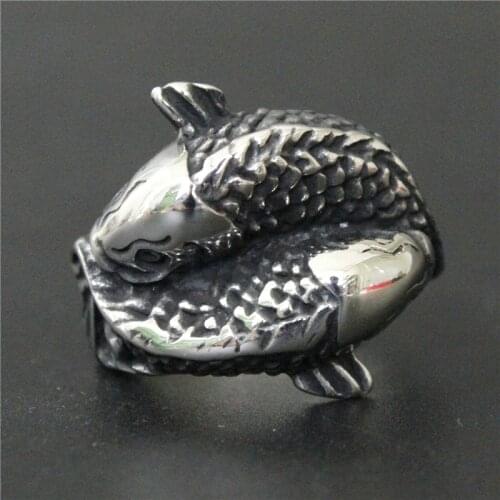 Support Drop Ship Demon Lucky Double Fish Ring 100% 316L Stainless Steel Jewelry Men Boys Fish Ring