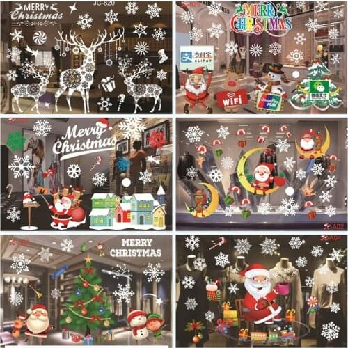 Christmas Window Stickers Santa Claus Snowman Elk Stickers Merry Christmas Decoration For Home Xmas Wall Stickers New