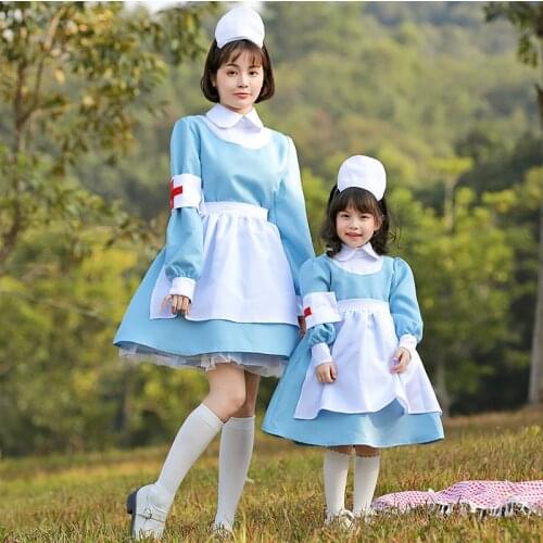 Parent-child Outfit Nurse Costume Halloween Maid Lolita Dress Childrens Day Book Week Women Girls Fancy Dress