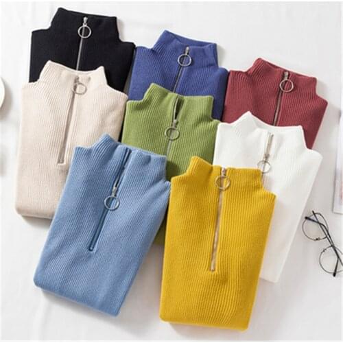 Korean Zipper Half Turtleneck Sweater Women Solid Slim Autumn Winter Clothes 2020 Sueter Mujer Basic Fashion Pullovers ZY4782