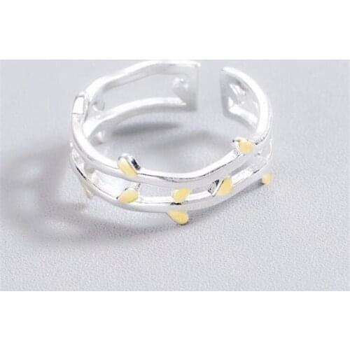 New Simple Creative Double-layer Leaf 925 Sterling Silver Not Allergic Branch Personality Exquisite Plant Opening Rings SR514