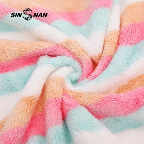 SINSNAN Microfiber Rainbow Stripe Dry Hair Towel For Women Soft Quick-Dry Super Absorbent Coral Velvet Pink Bath Towel For Ladys