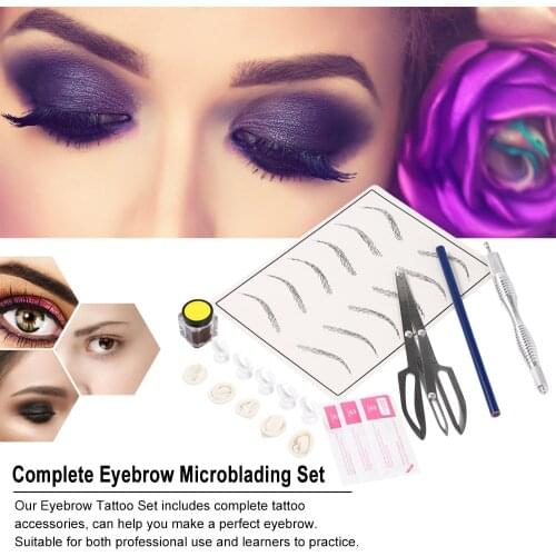 Practical Makeup Microblading Eyebrow Tattoo Kits Eyebrow Ruler Needles Eye Brow Pigment Practice Skin Permanent Makeup Tool
