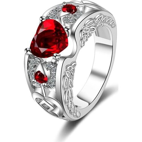 Luxury Red Heart Crystal Wedding Rings for Women 925 sterling silver Jewelry Cubic Zirconia Engagement Band Ring 6-10
