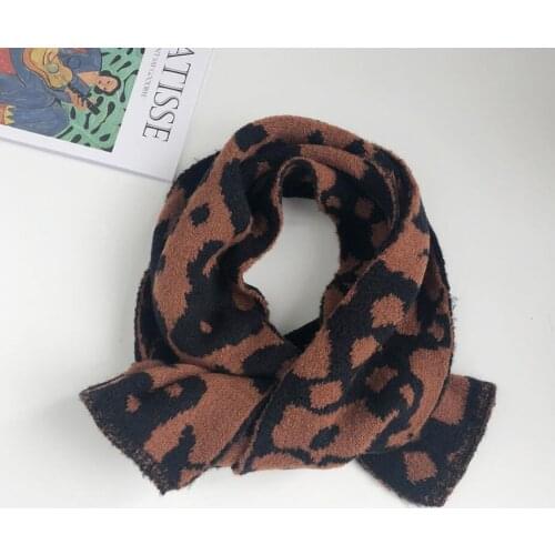 Luxury Winter Scarf Women Leopard Print Knitted Scarves Wraps Sharp Angle Shawls Warm Long Narrow Small Skinny Neckerchief